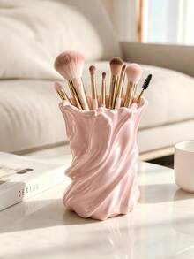1pc Twisted Makeup Brush Holder, Cosmetic Storage Cup, Vanity Organizer Rack, Lipstick Holder, Makeup Tool Storage Box, Desktop Organizer, Bathroom Countertop Storage, Bedroom Decor, Aesthetic Vanity Decor, Gift, Student Desk Accessory, Wedding Halloween - Multicolor - View 1
