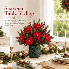 6pcs Christmas Red Artificial Flower Bouquet, Includes Red Berries, Pine Needles And Floral Decor, Suitable For Christmas Tree, Porch Entrance, Fireplace, Tabletop Centerpiece, Living Room And Office - Multicolor - View 9