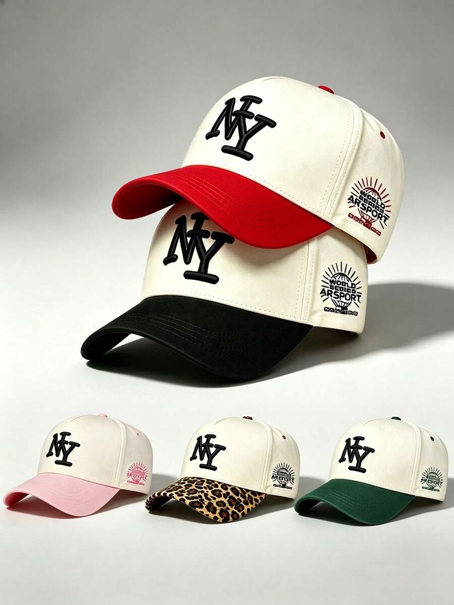 1pc Men's Hat, Side Embroidered "NY" Letter And World Series Pattern, Adjustable Brim, Suitable For Party, Styling And Sun Protection