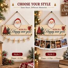 Custom Farmhouse Christmas Photo Wood Hanging Sign, Personalized Door Decor, Customized Text Wall Display Plaque, Customizable Picture Christmas Tree Ornament, Holiday Home Decor Keepsake Gift For Family, Party Decoration, Happy New Year, Friends - Multicolor - View 4