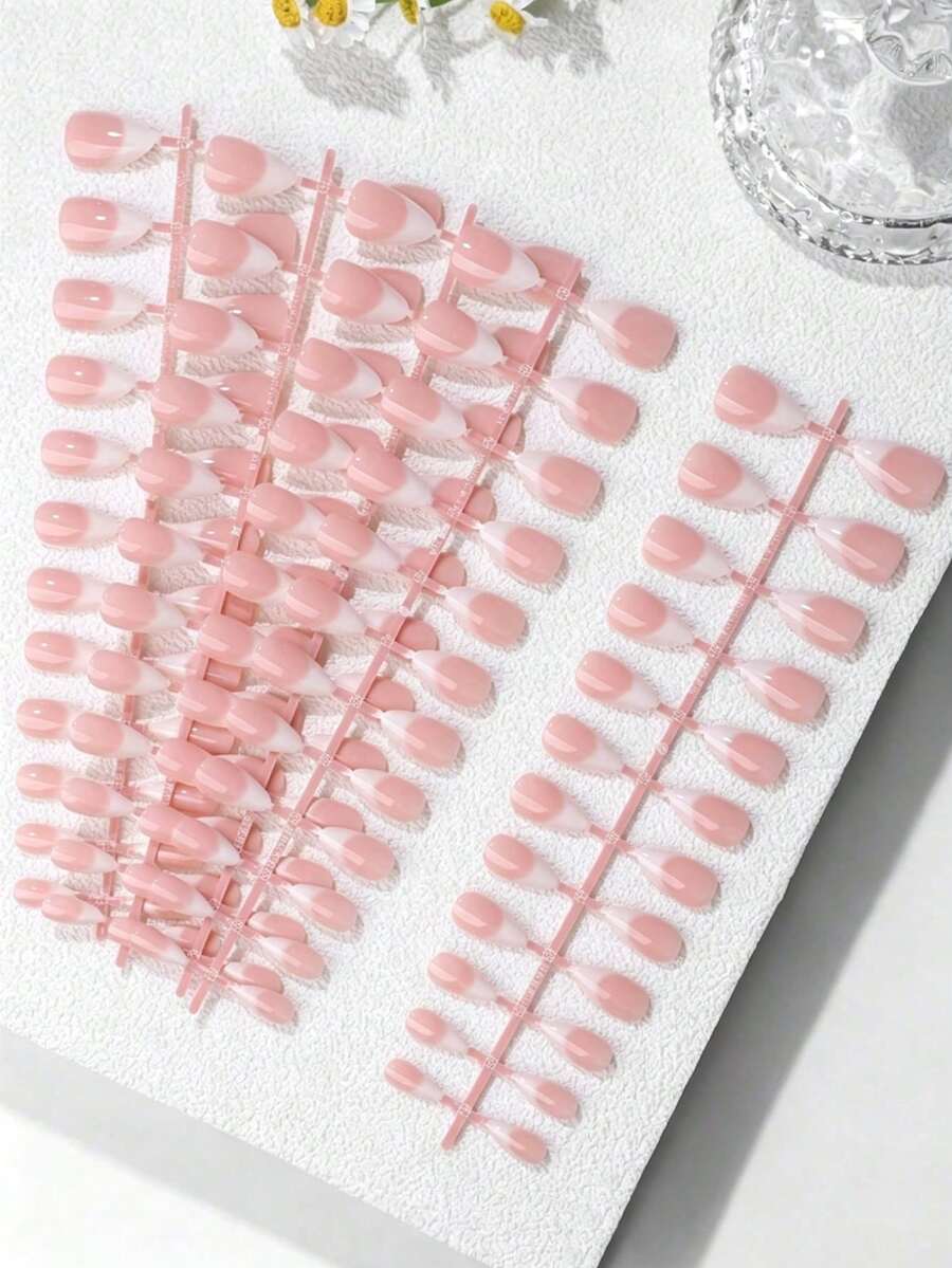 5 Pcs/Set Sweet Style Milky White Gradient Nail Tips, Long Stiletto Short Almond Short Oval Square Toenail Multiple Styles Available - Multicolor - View 1