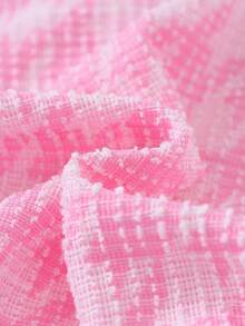 Teen Girls Fashion Elegant Colorblock Plaid Cinched Waist Long Sleeve Ruffle 2-In-1 Dress, Elegant Style, Suitable For Autumn/Winter Student Wear - Pink - View 7