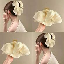 1pc 13CM Large Cloud-Shaped Hair Clip, Made Of Shiny Satin Material With Large Bow, Elegant And Sweet Style, Simple And Generous Women's Hair Accessory - View 1