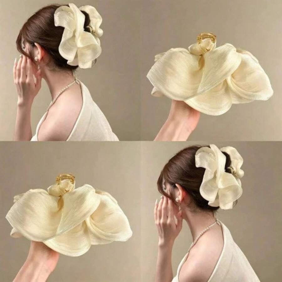 1pc 13CM Large Cloud-Shaped Hair Clip, Made Of Shiny Satin Material With Large Bow, Elegant And Sweet Style, Simple And Generous Women's Hair Accessory - View 1