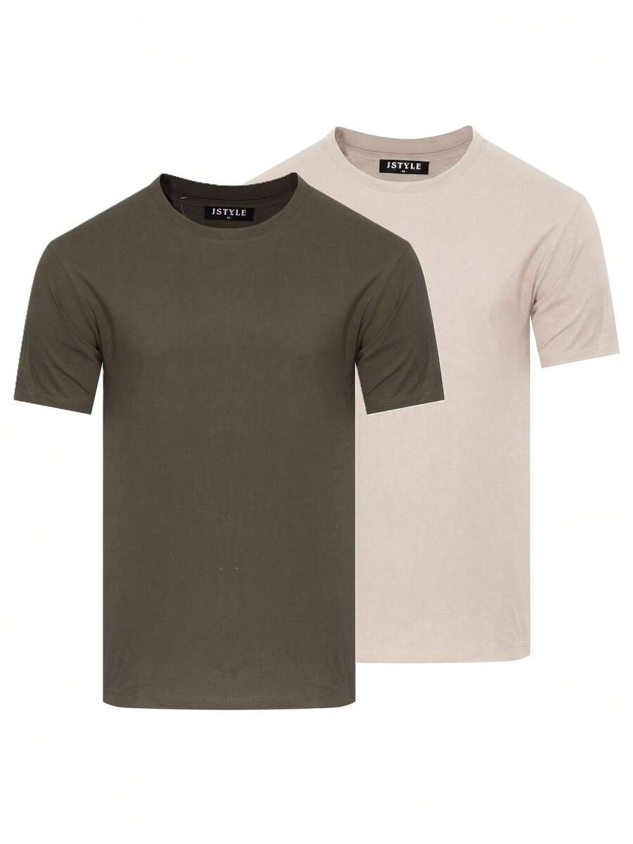 Men's 2 Packs T-Shirts 67T1298-BE-KH In Beige And Khaki, Clean Everyday Tees, Practical Lifestyle Multipack - Multicolor - View 1