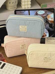 1pc Minimalist Solid Color Lucky Milk Puff Student Pencil Case, Large Capacity Desktop Pencil Holder, Multi-Pocket Classification Storage Design Stationery Bag, Can Store Calculator, Notebook And Pens, Suitable For School Use - Single Piece - View 4