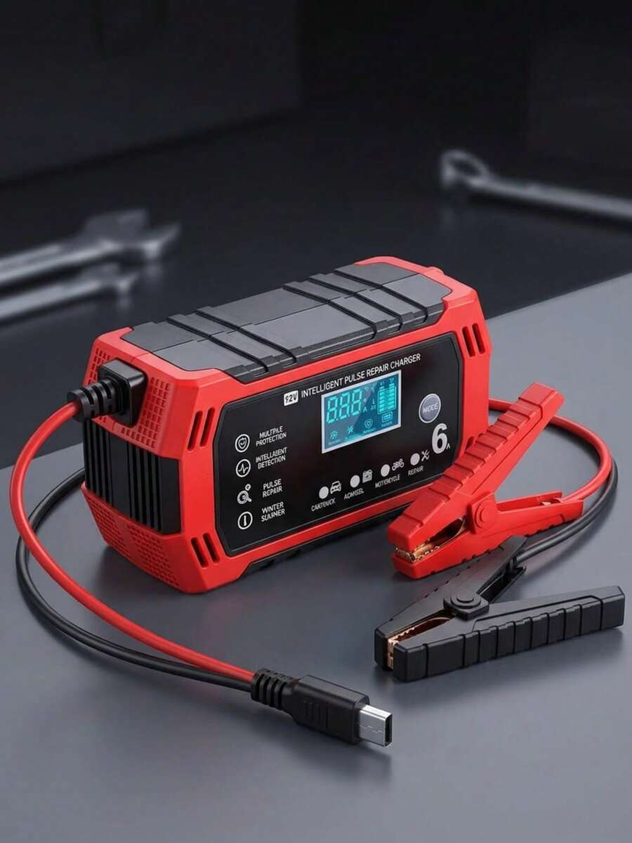 Cargador de batería auto, moto - Rojo - Ver 1