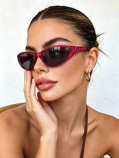 1pc Y2K Wrap-Around Women's Fashion Glasses, Personalized Street Style Eyewear Accessory, European And American Futuristic Tech-Inspired Women's Fashion Glasses, Y2K Millennium Fashion Glasses, Retro High-End Chic Women's Fashion Glasses