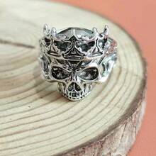 1pc Dark Style Skull Crown Ring Steel Knight Punk Finger Ring For Daily Wear - Antique Silver - View 7