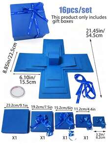 Explosion box or surprise box مجموعة صندوق هدايا انفجار 16 قطعة باللون الأحمر/الأزرق، صندوق هدايا مفاجأة وصور، إكسسوارات ألبوم سكرابوك DIY إبداعي، هدية وجبات خفيفة، هدية للأزواج، عيد ميلاد، عرض زواج، عيد الحب، عيد الأب، حفلة تخرج - مشاهدة 2