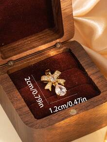 1Pc Elegant Gold Color Copper Inlaid Artificial Zirconia Bow DIY Charm For Women, Pendant For Necklace Bracelet Keychain Phone Ornament.(No Box) - Multicolor - View 12