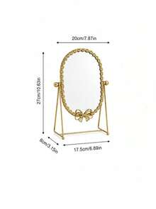 Vintage Luxury Gold Iron Desktop Vanity Mirror, Bow And Floral Frame, Rotatable Freestanding Makeup Mirror, Suitable For Bedroom, Vanity, Bathroom And Home Decor - Multicolor - View 12
