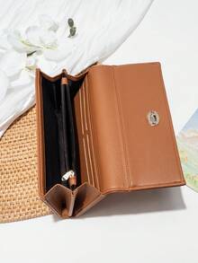 CHARM INFINITE Classic Litchi Texture Faux Leather Women's Long Wallet, Twist Lock Flap Clutch, Zipper Coin Compartment, Multiple Card Slots And Cash Slots For Smartphone, Solid Color Large Capacity Women's Clutch, Suitable For Daily Work, Dating, Holiday Gift Choice - Multicolor - View 10