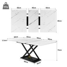Extendable Dining Table 120-160 X 80 X 75 Cm, Telescopic Kitchen Table With Crossed Metal Legs, Space-Saving Table For Kitchen & Living Room, White & Black - White & Black - View 6