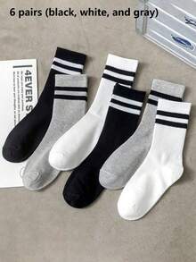 6 Pares/3 Pares Colores (Negro, Blanco, Gris) Calcetines de Media Caña para Hombre con Diseño de Doble Raya, Adecuados para Combinar con Ropa Interior y Pantalones. Adecuados para Deportes Diarios o Ocasiones Casuales de Estudiantes, Varios Estilos para Satisfacer Diferentes Necesidades de Estilo. (1/3/6 Pares) - Multicolor - Ver 9