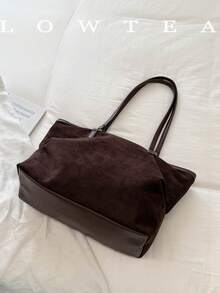 low tea 1pc Buckle Suede Fabric Shoulder Tote Bag Suitable For Commuting, Shopping Etc - Coffee - View 5
