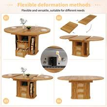 Extendable Dining Table 118-158cm, Dining Table With Rattan Storage Drawers, MDF Wood Look, Black & Natural Oak Style - Brown - View 5