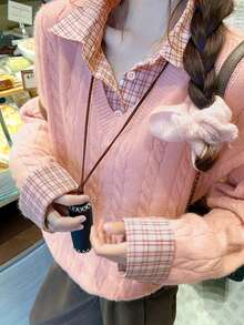 Korean Style Pink 2 In 1 Sweater Women Autumn/Winter Shirt Patchwork Inner Layer Knit Top - Pink - View 3
