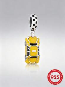 1pc S925 Sterling Silver Yellow Taxi Pendant, Resin Creative Vintage Car Shape DIY Bracelet Charm - Silver - View 1