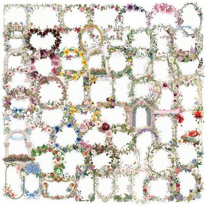 SCXXBSW 50pcs Exquisite Stickers, Collection Of Multiple Vintage Wreaths, Floral Frames, European Archway Frames Patterns, Rich And Soft Floral Color Palette, Delicate Design. Die-Cut Craftsmanship With Neat Cutting, White Border Design Convenient For Writing Text. Suitable For Scrapbooking, Photo Album Decoration, Notebook Layout, Handmade Greeting Cards, Easily Create A Vintage Atmosphere.