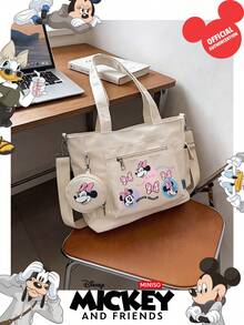 Miniso Set 2 Buah Tas Tote Minnie Mouse Disney dengan Motif Pita Lucu dan Dompet Koin, Ideal untuk Kerja, Perjalanan, Belanja, dan Penggunaan Sehari-hari - Putih - View 3
