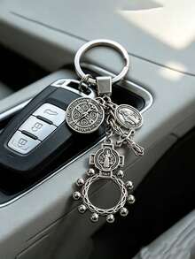 1pc Large Size Reinforced Multi-Pendant Keychain, Ring Rosary Keychain, Auspicious Keychain Ornament, Suitable For Bag Decoration - Multicolor - View 4