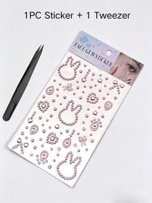 1pc Luxury Pink Tone Gemstone Rhinestone Decorative Sticker, Phone Laptop Decorative Sticker, Comes With Tweezers, Hollow Rabbit Shape Bowknot Water Drop Pattern, Suitable For Phone Case, Tablet, Earphone, Gift Packaging And More - Pink Version - View 9