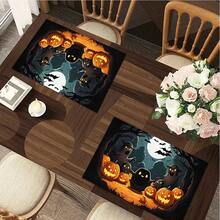 1/4/6pcs Halloween Series Ghost, Little Devil, Pumpkin, Moon Night Pattern Printed Placemats, Heat-Resistant Table Protector For Home Kitchen, Dining Table, Party Decor - Multicolor - View 5