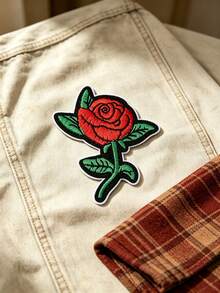 5Pcs/10Pcs Red Rose Embroidery Patch, Iron‑On Sew‑On Applique Badge, DIY Decor Sticker For Clothing Hat Backpack Jeans Craft Ornament - Rose - View 4