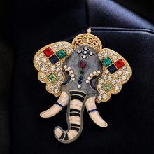 Retro Boho Elephant Brooch Colorful Rhinestone Enamel Alloy Lapel Pin, Lucky Animal Jewelry Decoration For Daily Party Gift - Multicolor - View 4
