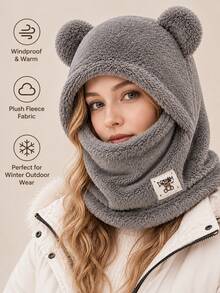 1 chiếc mũ trùm đầu Balaclava nỉ unisex mùa thu/đông, thiết kế tai gấu dễ thương, khăn che mặt giữ ấm chống gió có mũ, bảo vệ cổ bằng lông mềm, phù hợp cho đạp xe, trượt tuyết, cắm trại, đi làm và mặc ngoài trời thời tiết lạnh - nhiều màu - Xem 8