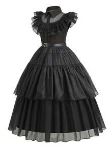 Tween Girl Party Halloween Dress, Performance Costume Suitable For Holiday Celebration, Evening Party, Ball, Stage Show, Series - Black - View 3