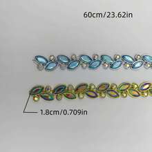 60cm Fashionable European And American Retro Colorful Rhinestone Trim Blue Yellow Rhinestone Embellishment Accessories Creative Decorative Rhinestone Band DIY Making Clothes Pants Hair Accessories Bags Scarves Holiday Party Birthday Gift Decorative Trim Decorative Band - 60cm/Blue Rhinestone Lace - View 10