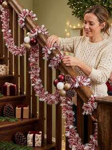 4pcs 2m Christmas Snowflake Sequin Ruffle Ribbon, Christmas Tree Decoration, Christmas Table Decoration, Christmas Stair Railing Decoration, Christmas Party Decoration, DIY Christmas Gift Basket Decoration, Christmas Chair Back Decoration - Multicolor - View 4