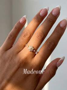 MADEONE 1件優雅女士鋯石戒指，訂婚婚禮派對日常佩戴週年紀念珠寶禮物 - 金色 - 查看 4