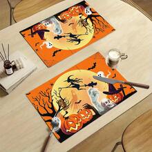 1/4/6pcs Halloween Series Witch Moon Ghost Pumpkin Pattern Printed Placemats Suitable For Home Kitchen/Heat-Resistant Placemats Table Protection Kitchen Dining Table Party Scene Decoration - Multicolor - View 7
