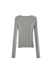 Atasan Sweater Rajut Lengan Panjang Serbaguna Wanita Model Terbaru Musim Gugur/Dingin, Elegan, Lembut, Kerah Setengah Terbuka, Kancing Depan - Grey - View 6