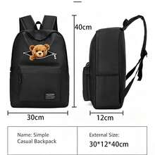 Cute Zipper Bear Print Backpack For Girls And Boys, Suitable For School And Short Trips, Ideal For Students' Daily Commute, Large Capacity Compartment Can Store Laptop And Various Learning Supplies - Backpack - View 4