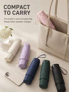 1pc Compact 6-Fold Sun And Rain Umbrella With Portable Carrying Case, Lightweight Mini Folding Umbrella For Women, Easy To Store In Handbag, Backpack Or Car, For Sunny And Rainy Days, Daily Commute And Travel, Halloween, Thanksgiving, Christmas And N - C - View 6