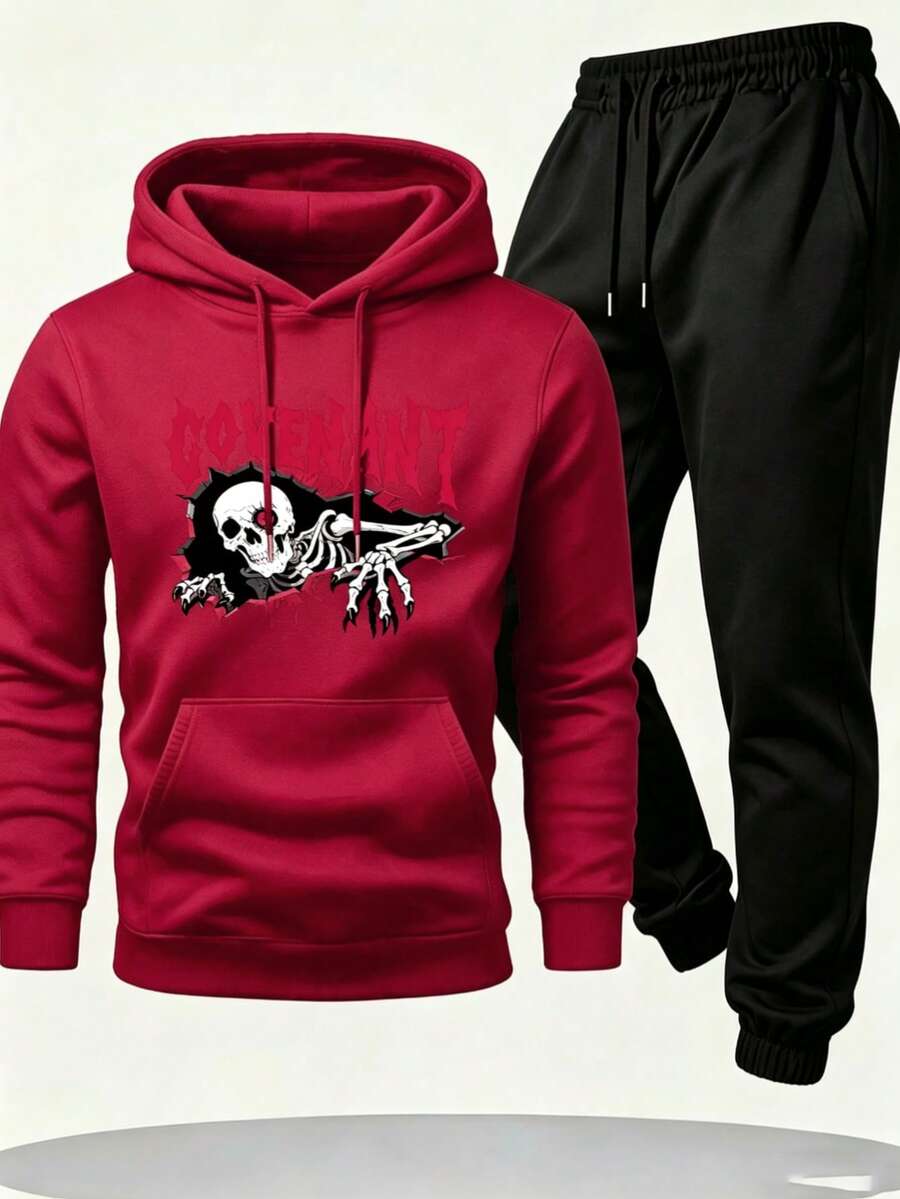 Impala UPTCJ Set Deportivo Hombre Sudadera con Capucha, Color Vino y Negro, Moda Urbana Masculina, Prendas Cálidas y Cómodas, para Casa, Trabajo y Vacaciones, Envío desde México - Burdeos - Ver 1