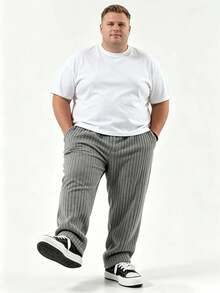 Men's Plus Size Thick Corduroy Long Pants, Elastic Waist Drawstring Trousers, Back Pocket Decoration Minimalist Label, Suitable For Casual, Sports, Work Commute, Autumn/Winter - Grey - View 4