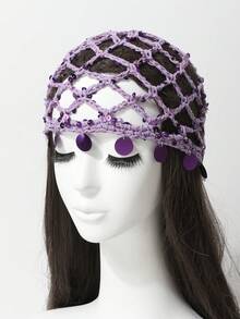 1pc Sequin Mesh Hollow Out Tassel Knit Beanie Hat, Spring Summer Thin Breathable Versatile Fashion Headwear - Knitted Hat - View 7