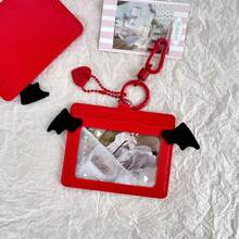 Red Devil Wings 3-Inch Leather Card Holder, 2 Slots, Korean Style, For ID Card, Access Card, Small Card, Campus Card, Halloween Gift - A - View 13