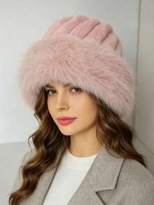 1pc Faux Mink Fur Ribbed Bucket Hat For Women, Winter Warm Ear Protection Fashion Hat, Thickened Cold-Proof Hat, Suitable For Autumn/Winter Seasonal Wear, Fashionable New Style - Vertical Stripe Style - View 11