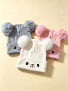 1/3pcs Solid Color Warm Rabbit Knit Hat, Suitable For Infants, Girls And Boys In Autumn/Winter, Perfect As A Cozy Home Party Gift For Babies - Multicolor - View 3