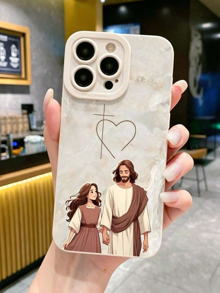Fashionable Personalized Minimalist Religious Cross Marble Pattern Colorful Painted Anti-Drop Phone Case, Compatible With IPhone18/18Pro/18ProMax/17/17Pro/17ProMax/16/16Pro/16ProMax/15/14/13/12/11 - Multicolor - View 1