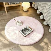 Karpet Dekorasi Rumah Bulat Berbahan Bulu Kelinci Imitasi Warna Krem Polos, Karpet Mewah Lembut dan Hangat untuk Ruang Tamu, Kamar Tidur, Samping Tempat Tidur, Ruang Belajar, dan Area Lainnya - Baby Pink - View 9