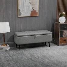 Linen-Look 92 X 31cm Storage Ottoman - White On-Site - Grey + Polyester - View 2