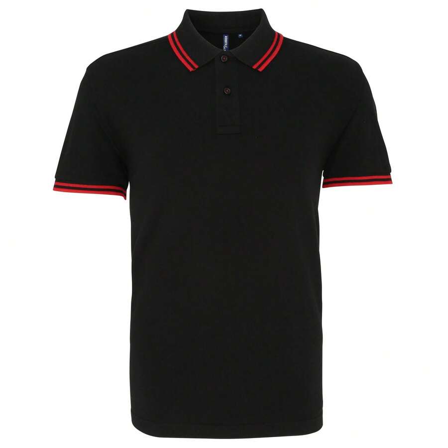 Roly Asquith & Fox Mens Classic Fit Tipped Polo Shirt - Black/ Red - View 1