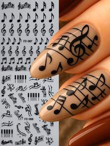 3D Music-Themed Nail Stickers, Self-Adhesive Designs Featuring Musical Notes, And Piano Keys In Black, White, Gold, And Silver, Autumn Y2K Gothic Style Nail Art Decals For DIY Manicures And Salon Use (8/4/2PCS) - Multicolor - View 13